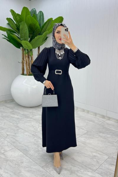 Siyah Kalem Elbise Tesettür Giyim