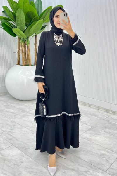 Siyah Mosso Abiye Elbise Tesettür Giyim
