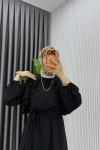 Siyah Sara Elbise Premium Seri Tesettür Giyim Modal Kumaş