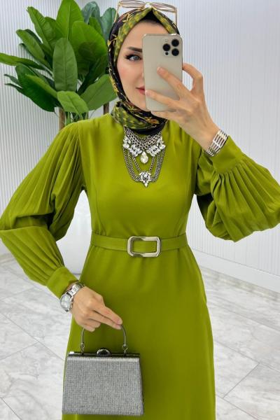 Yağ yeşili Kalem Elbise Tesettür Giyim