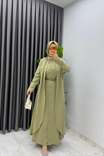 Yağ Yeşil Premium Pera Elbise Ferace Tesettür Giyim