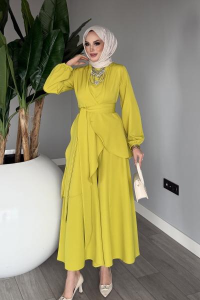 Yağ Yeşil Cevher Pantolon Takım Tesettür Giyim