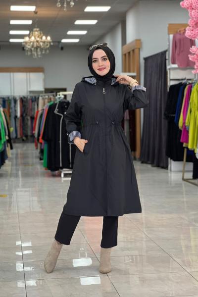 İçi Çizgili Trenç Lacivert