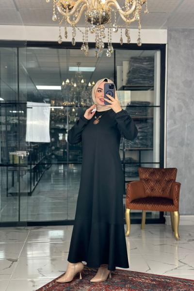 Kuvars Reglan Kol Elbise-Siyah