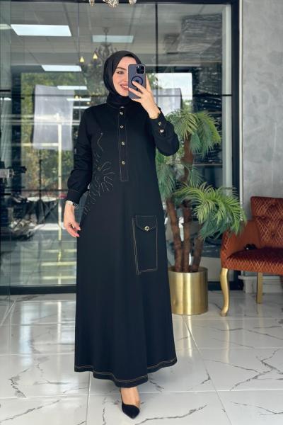 Lase Desenli Elbise Siyah