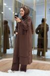 Aller Detaylı Kapüşonlu İkili Takım Kahverengi