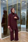 Bağcık Detaylı Ceket Takım Bordo