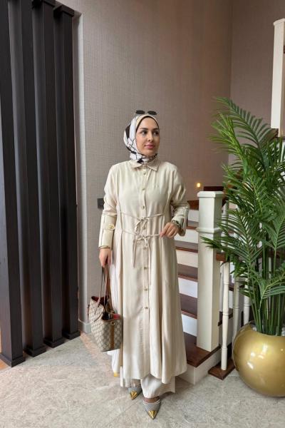 Bağlama Detay Maxi Boy Takım Bej