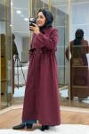 Fermuar Detaylı Maksi Boy Trençkot Bordo