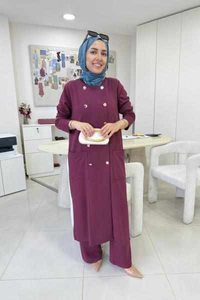 Gold Düğmeli Oysho Takım Mürdüm