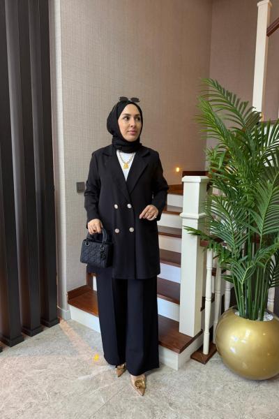 Gold Düğmeli Ceket Takım Siyah