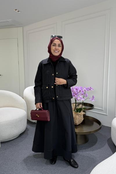 Kısa Kapitone Ceket Siyah