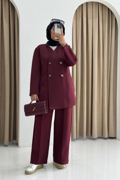 Scuba Ceketli Takım Bordo