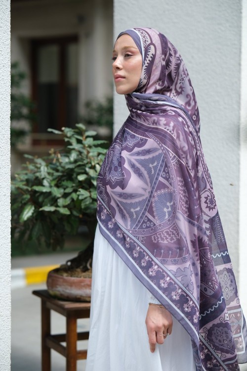 Zaya Desen Soft Pamuk Şal Mor