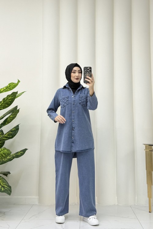 Denim kot takım Mavi