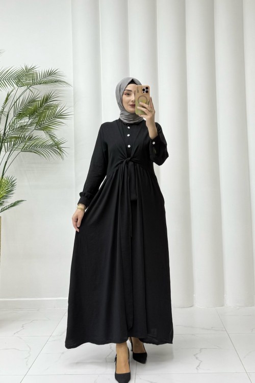 Flora elbise Siyah