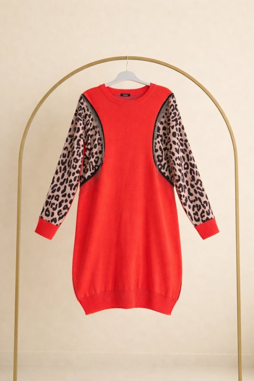Leopar kollu tunik Turuncu