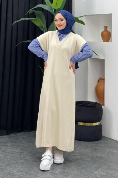 Gömlek Detaylı Triko Elbise