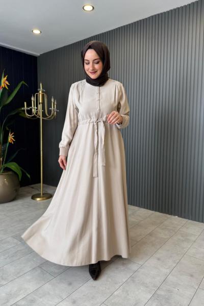 Anjelik Önden Yarım Düğmeli Elbise