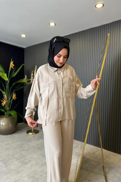 Anjelik Omuzdan Deri Askı Detaylı Tunik