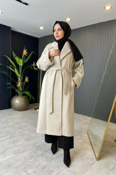 Arkası Fermuar Detaylı Kaşe Kaban