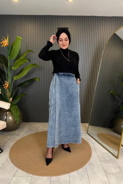 Bağlamalı Kot Etek