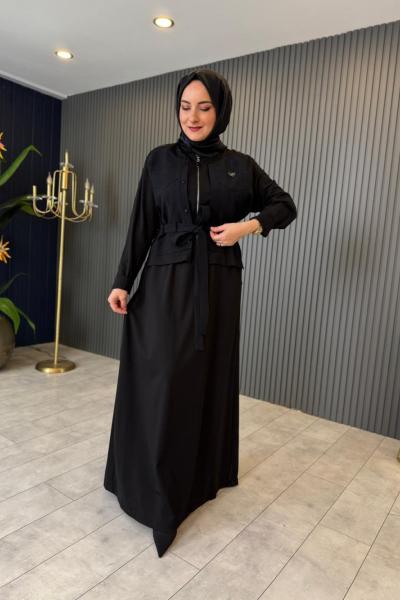 Bambu Taş Detaylı İkili Elbise