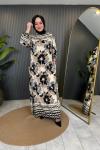 Batik Desenli Cepli Viskon Elbise