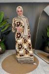 Batik Desenli Cepli Viskon Elbise