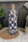 Batik Desenli Cepli Viskon Elbise