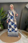 Batik Desenli Cepli Viskon Elbise