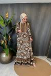 Batik Desen Yarım Düğmeli Fırfırlı Viskon Elbise