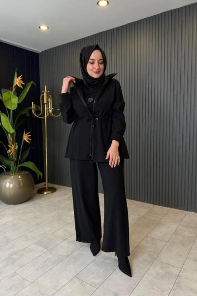 Bel Büzgü Detaylı Tensel Pantolon Takım