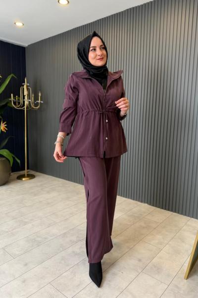 Bel Büzgü Detaylı Tensel Pantolon Takım