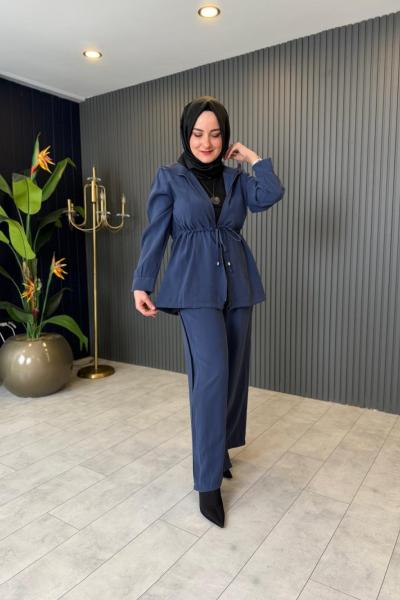 Bel Büzgü Detaylı Tensel Pantolon Takım