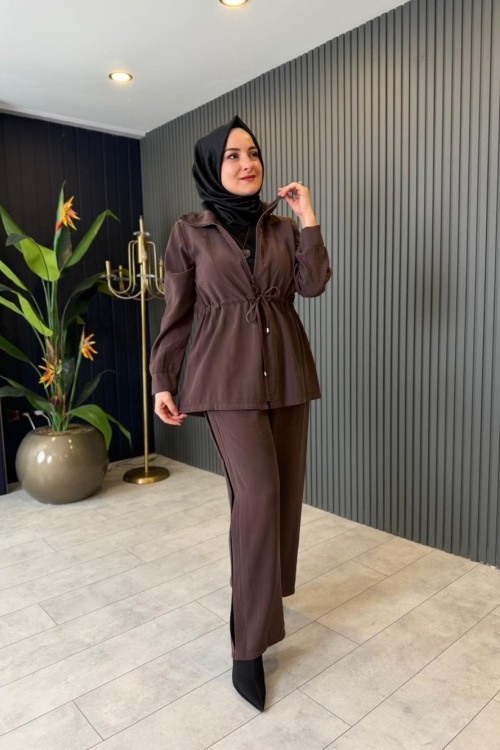 Bel Büzgü Detaylı Tensel Pantolon Takım