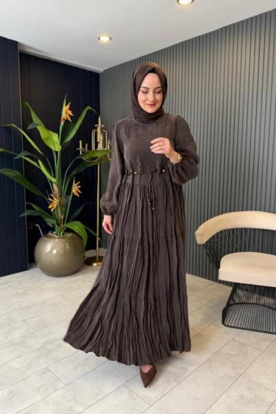 Beli Boncuk Kemerli Suel Kraşlı Elbise