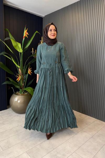 Beli Boncuk Kemerli Suel Kraşlı Elbise