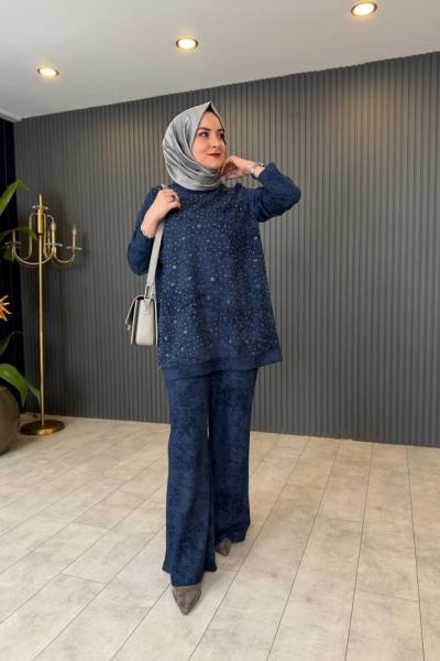 Boncuk İşleme Detaylı Pantolon Takım