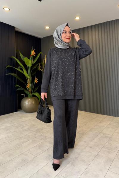 Boncuk İşleme Detaylı Pantolon Takım