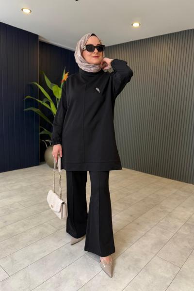 Broş Detaylı Rahat Pantolon Takım