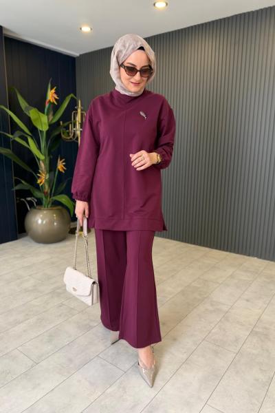 Broş Detaylı Rahat Pantolon Takım