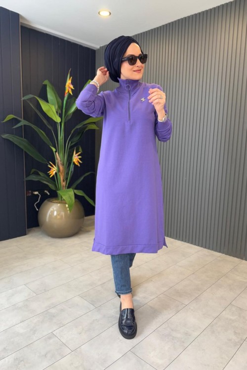 Broş Detaylı Tunik Lila