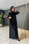Broş Detaylı Kadife Elbise