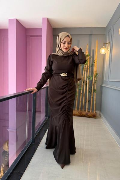 Büzgü Detaylı Adriana Elbise