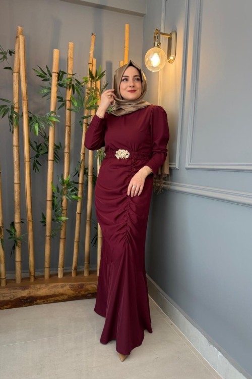 Büzgü Detaylı Adriana Elbise