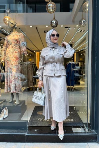 Büzgü ve Cep Detaylı Etekli Takım