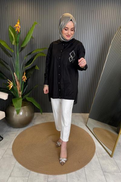 Cebi Pul İşlemeli Poplin Gömlek