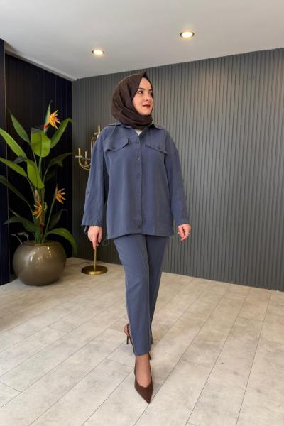 Cep Kapak Detaylı Pantolonlu Tensel Takım