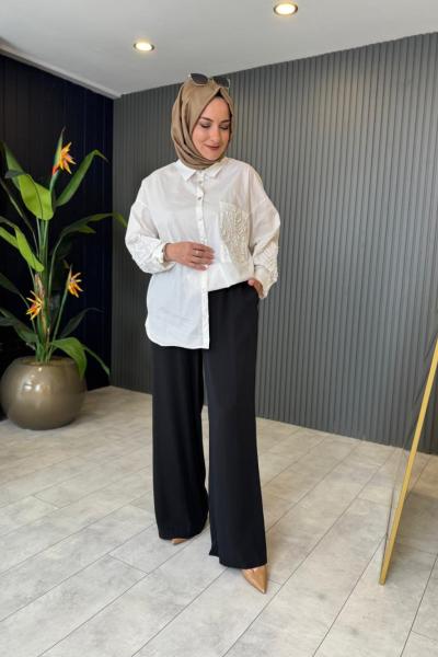 Ceremony Bol Paça Tencel Pantolon Siyah